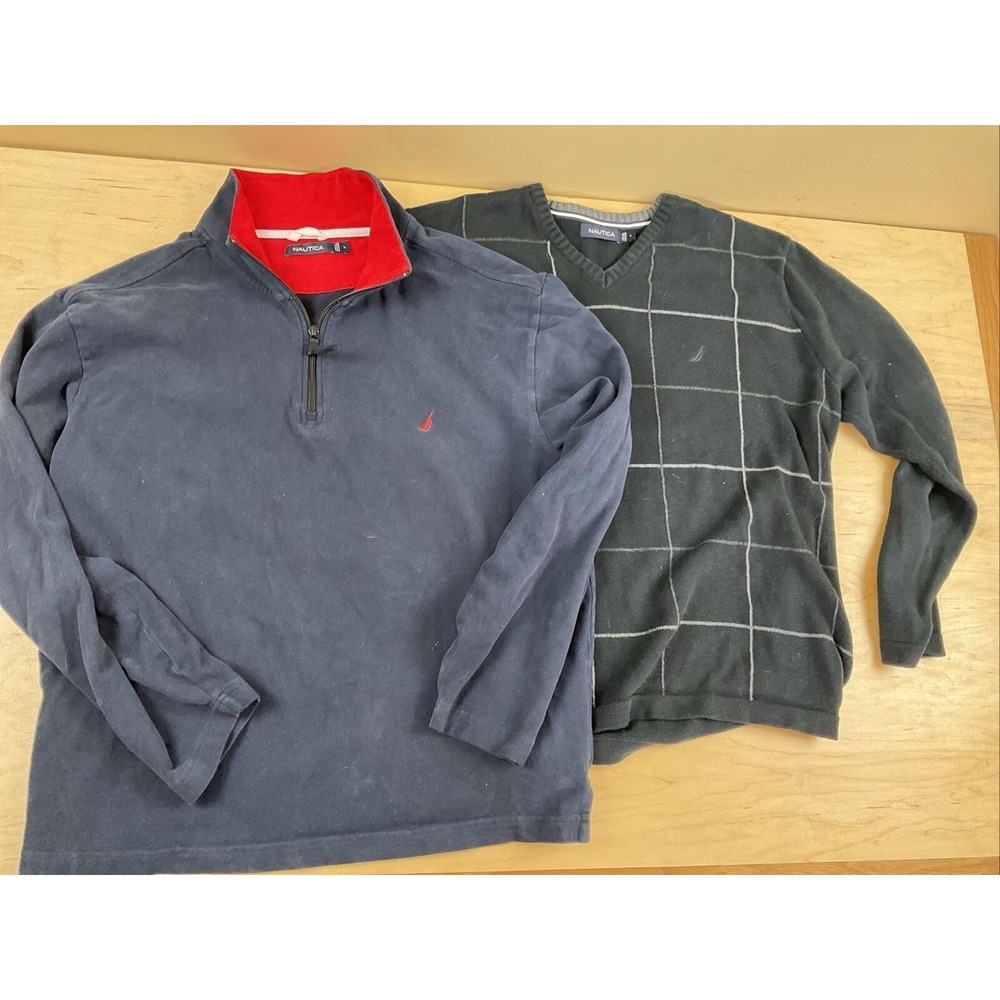 Vintage NAUTICA Mens Red Cotton 1/4 Quarter Zip Sweatshirt & Sweater Size L Lrge